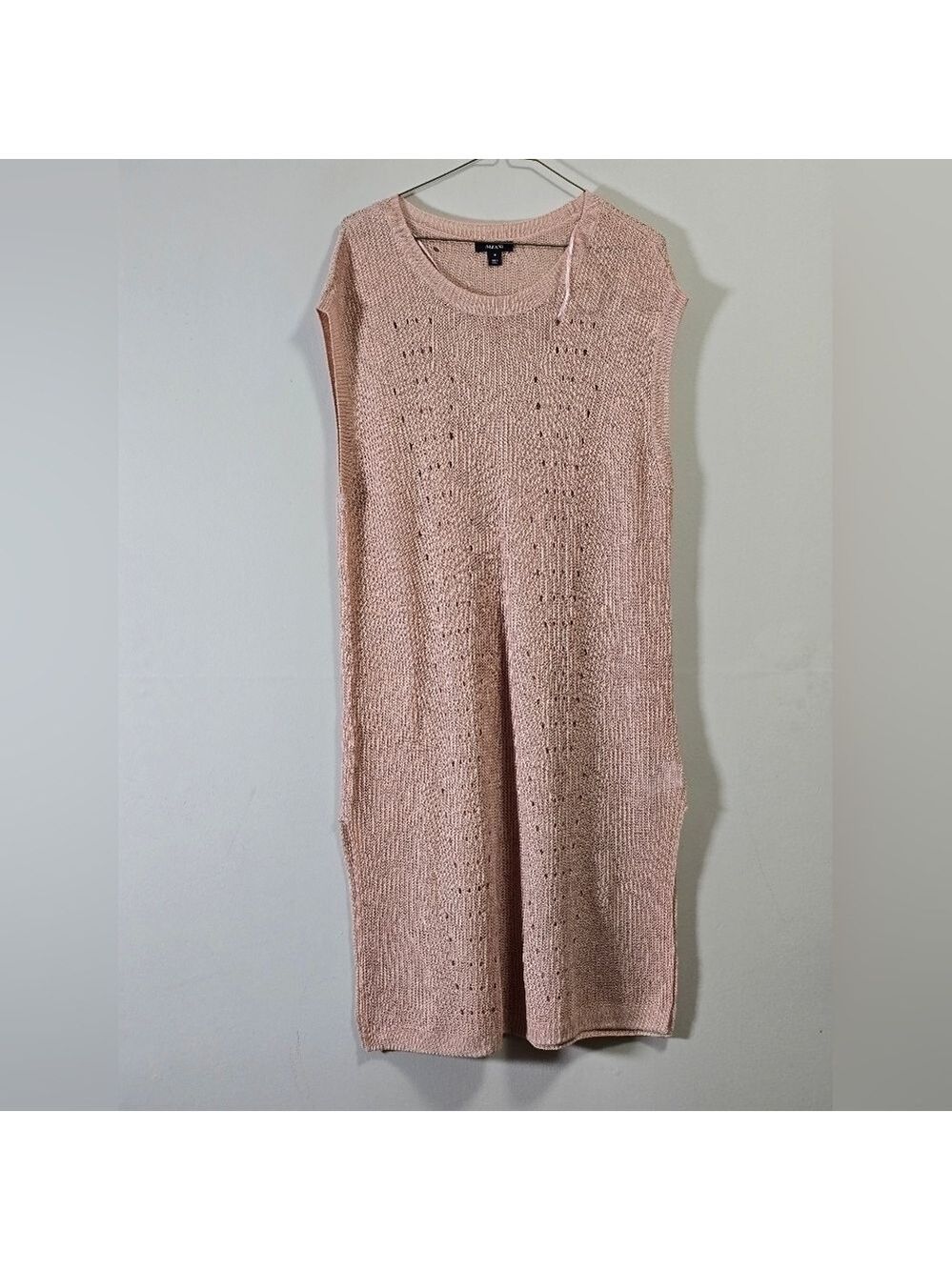 Alfani linen blend open stitch sleeveless tunic sweater ,dress color pink
